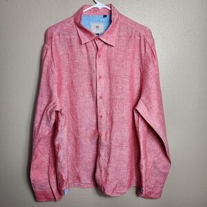 Report Collection Mens 100% Linen Cherry Red Long Sleeve Buttonfront Shirt |XL|